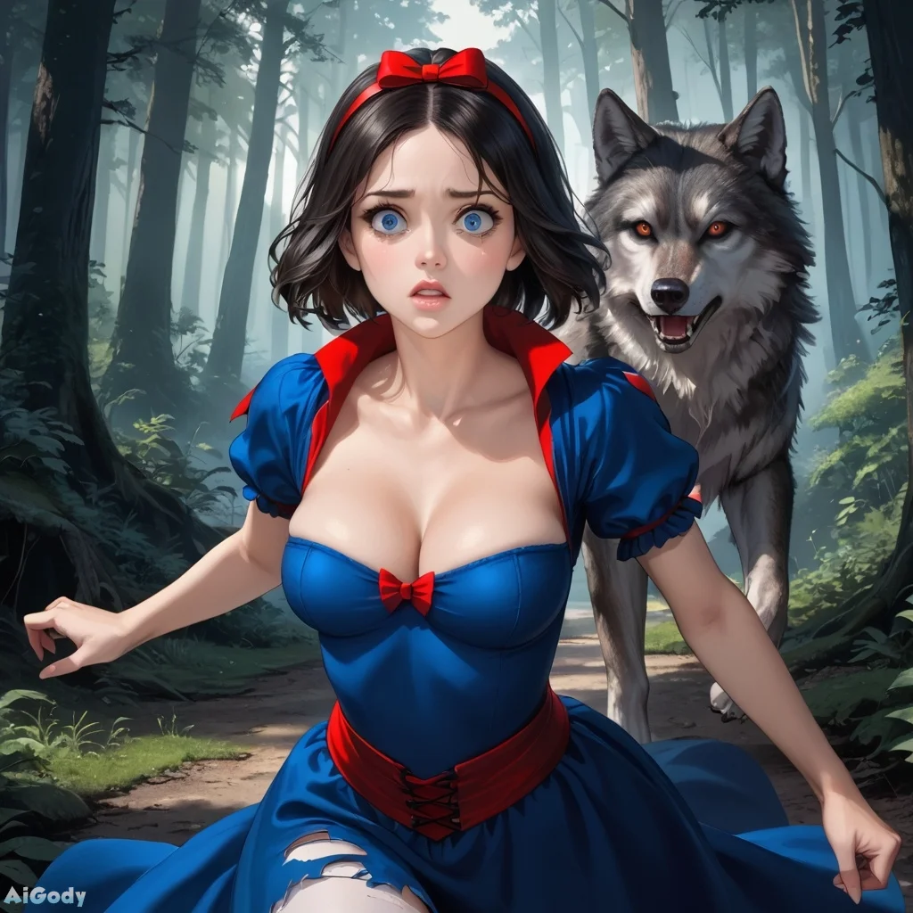 Sexy Snow White Runs Away From The Wolf