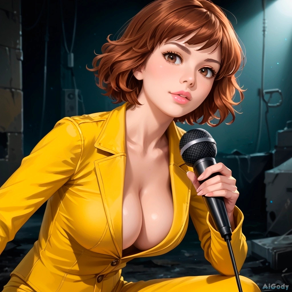 April with deep cleavage and big breasts